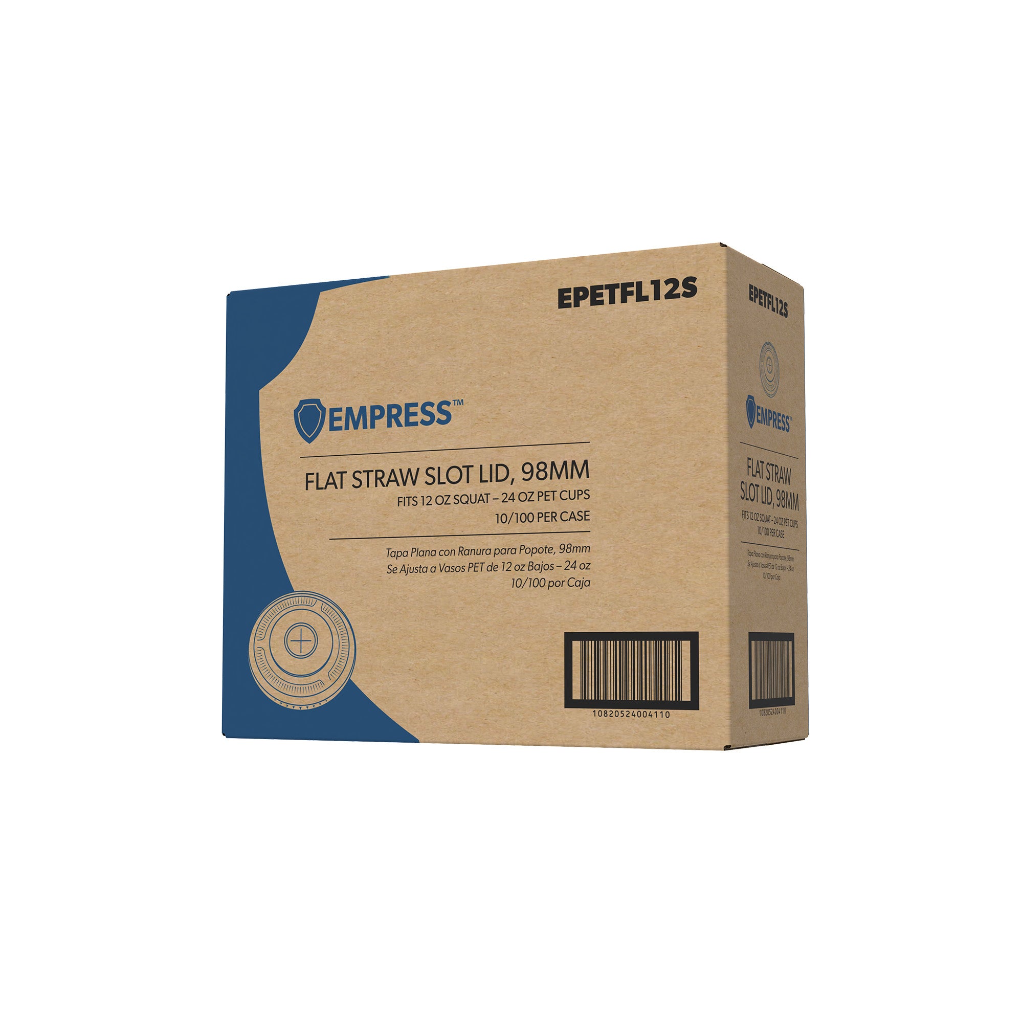 Empress Flat Straw Slot Lid Fits 12oz Squat - 24oz PET Cups 10 / 100 cs
