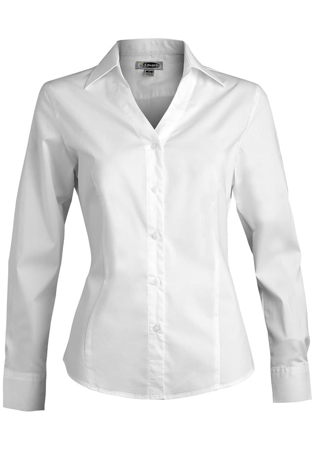 EDWARDS LADIES TAILORED BROADCLOTH V NECK BLOUSE