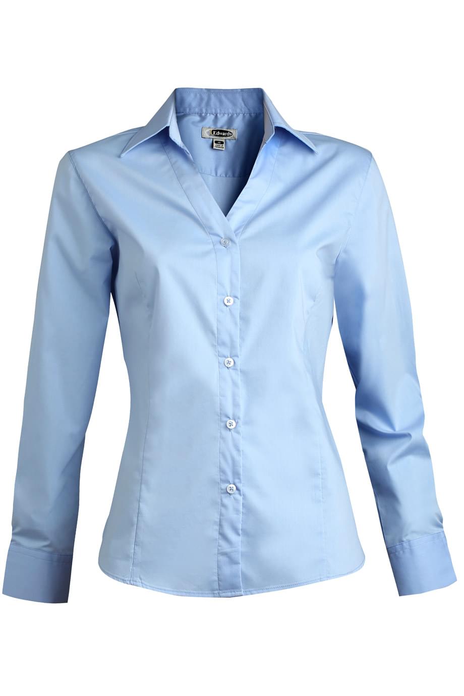 EDWARDS LADIES TAILORED BROADCLOTH V NECK BLOUSE