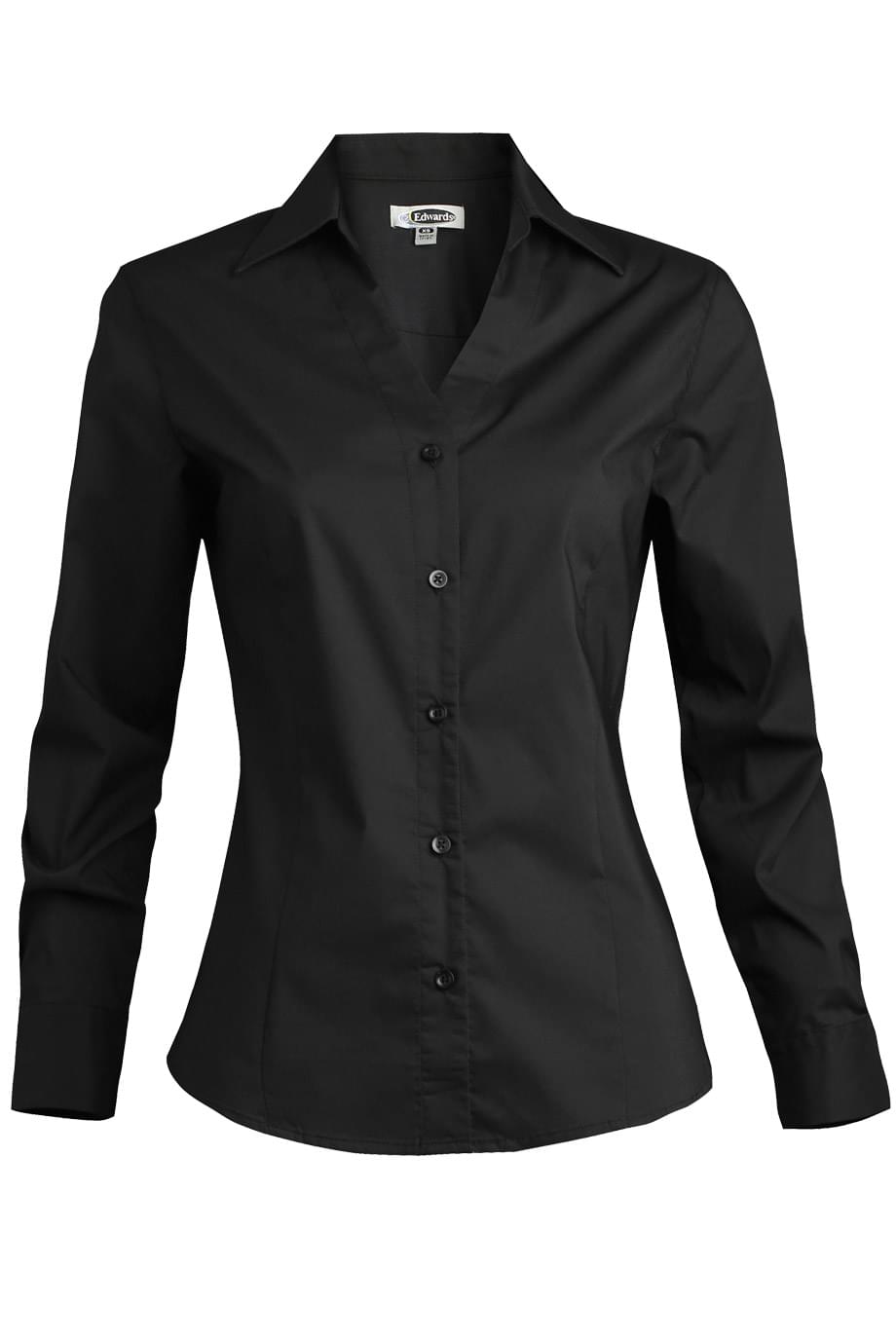 EDWARDS LADIES TAILORED BROADCLOTH V NECK BLOUSE