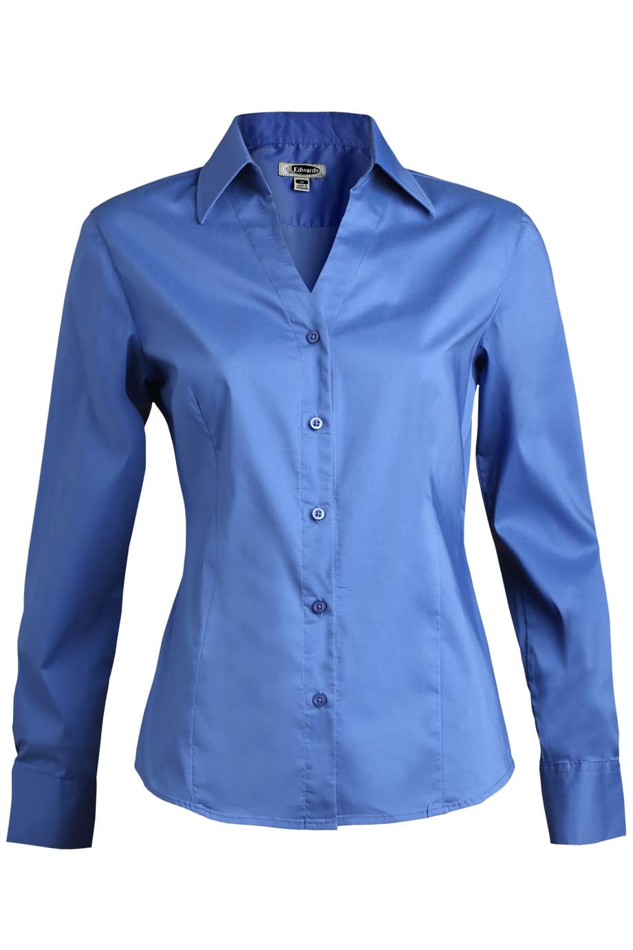 EDWARDS LADIES TAILORED BROADCLOTH V NECK BLOUSE