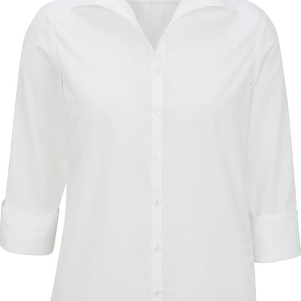 EDWARDS LADIES LIGHTWEIGHT OPEN NECK POPLIN BLOUSE - 3/4 SLEEVE