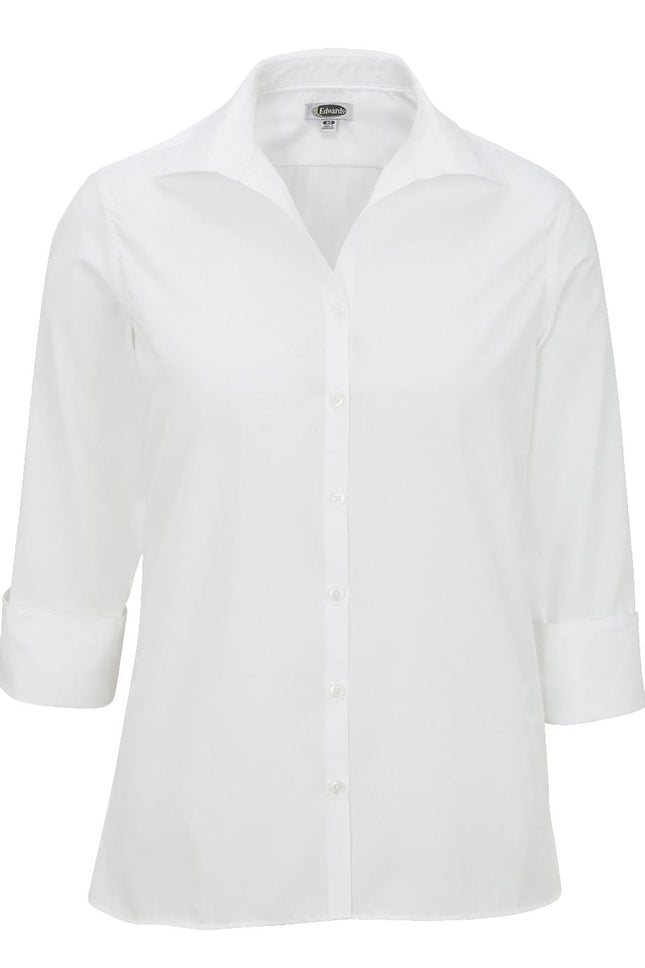EDWARDS LADIES LIGHTWEIGHT OPEN NECK POPLIN BLOUSE - 3/4 SLEEVE