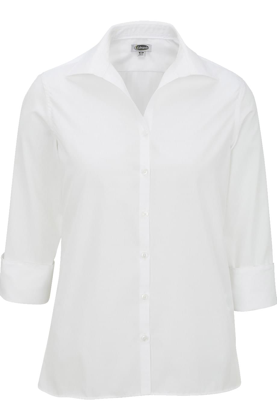 EDWARDS LADIES LIGHTWEIGHT OPEN NECK POPLIN BLOUSE - 3/4 SLEEVE