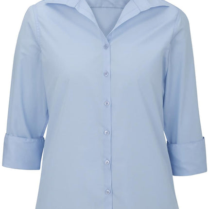 EDWARDS LADIES LIGHTWEIGHT OPEN NECK POPLIN BLOUSE - 3/4 SLEEVE