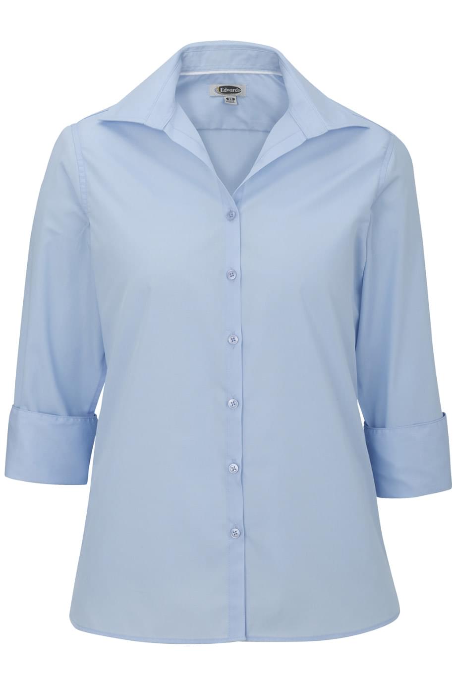EDWARDS LADIES LIGHTWEIGHT OPEN NECK POPLIN BLOUSE - 3/4 SLEEVE