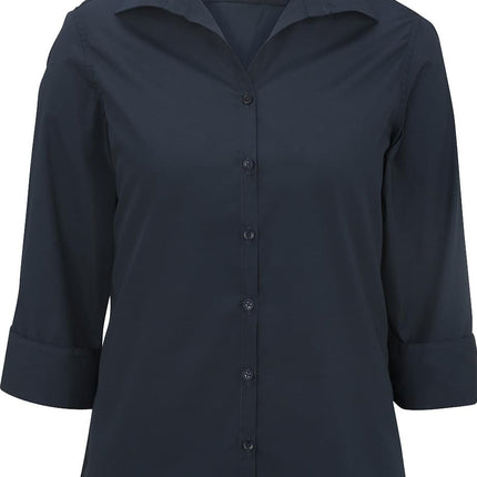 EDWARDS LADIES LIGHTWEIGHT OPEN NECK POPLIN BLOUSE - 3/4 SLEEVE