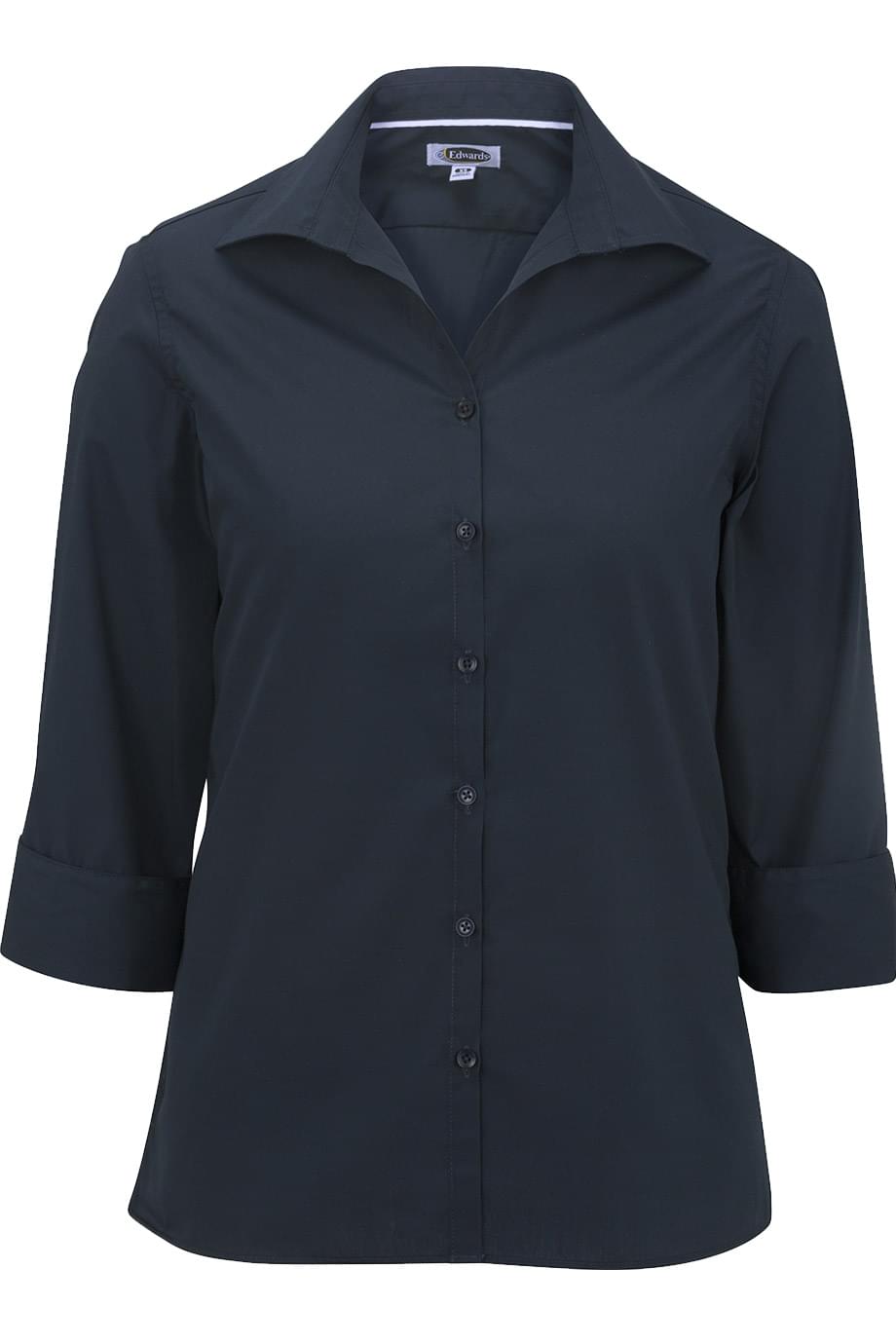 EDWARDS LADIES LIGHTWEIGHT OPEN NECK POPLIN BLOUSE - 3/4 SLEEVE