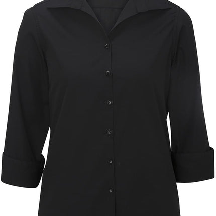 EDWARDS LADIES LIGHTWEIGHT OPEN NECK POPLIN BLOUSE - 3/4 SLEEVE