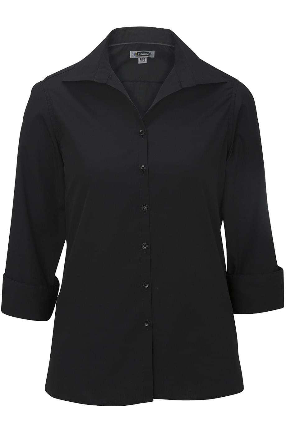 EDWARDS LADIES LIGHTWEIGHT OPEN NECK POPLIN BLOUSE - 3/4 SLEEVE