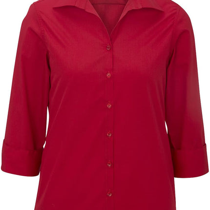 EDWARDS LADIES LIGHTWEIGHT OPEN NECK POPLIN BLOUSE - 3/4 SLEEVE