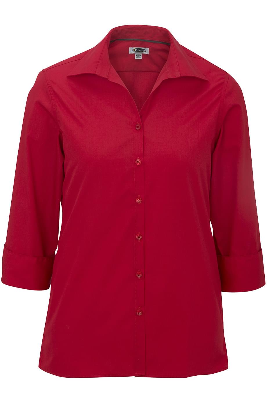 EDWARDS LADIES LIGHTWEIGHT OPEN NECK POPLIN BLOUSE - 3/4 SLEEVE