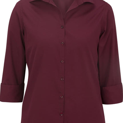 EDWARDS LADIES LIGHTWEIGHT OPEN NECK POPLIN BLOUSE - 3/4 SLEEVE