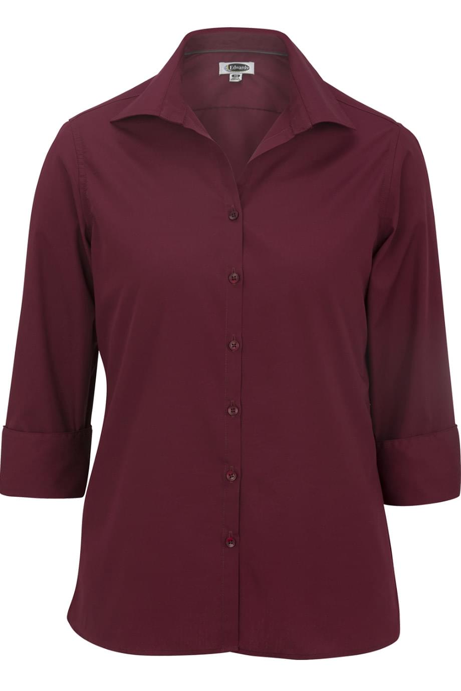 EDWARDS LADIES LIGHTWEIGHT OPEN NECK POPLIN BLOUSE - 3/4 SLEEVE