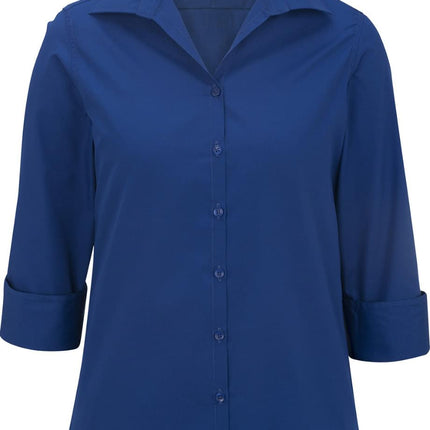 EDWARDS LADIES LIGHTWEIGHT OPEN NECK POPLIN BLOUSE - 3/4 SLEEVE