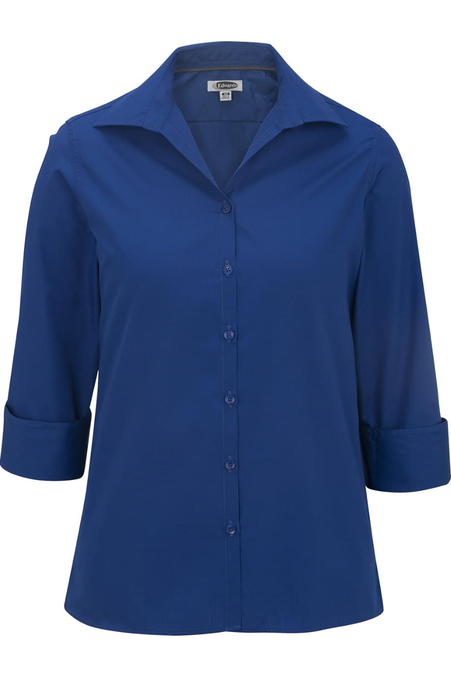EDWARDS LADIES LIGHTWEIGHT OPEN NECK POPLIN BLOUSE - 3/4 SLEEVE