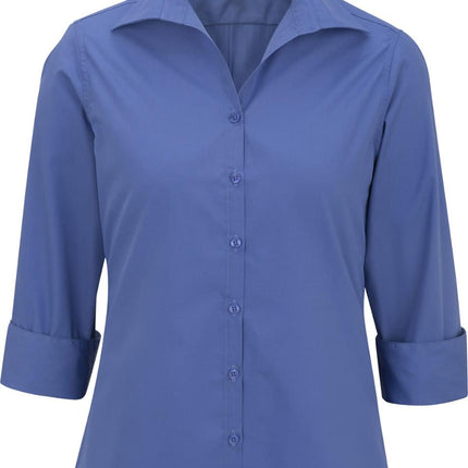 EDWARDS LADIES LIGHTWEIGHT OPEN NECK POPLIN BLOUSE - 3/4 SLEEVE