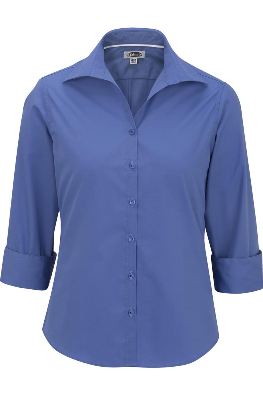 EDWARDS LADIES LIGHTWEIGHT OPEN NECK POPLIN BLOUSE - 3/4 SLEEVE