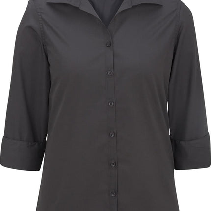 EDWARDS LADIES LIGHTWEIGHT OPEN NECK POPLIN BLOUSE - 3/4 SLEEVE