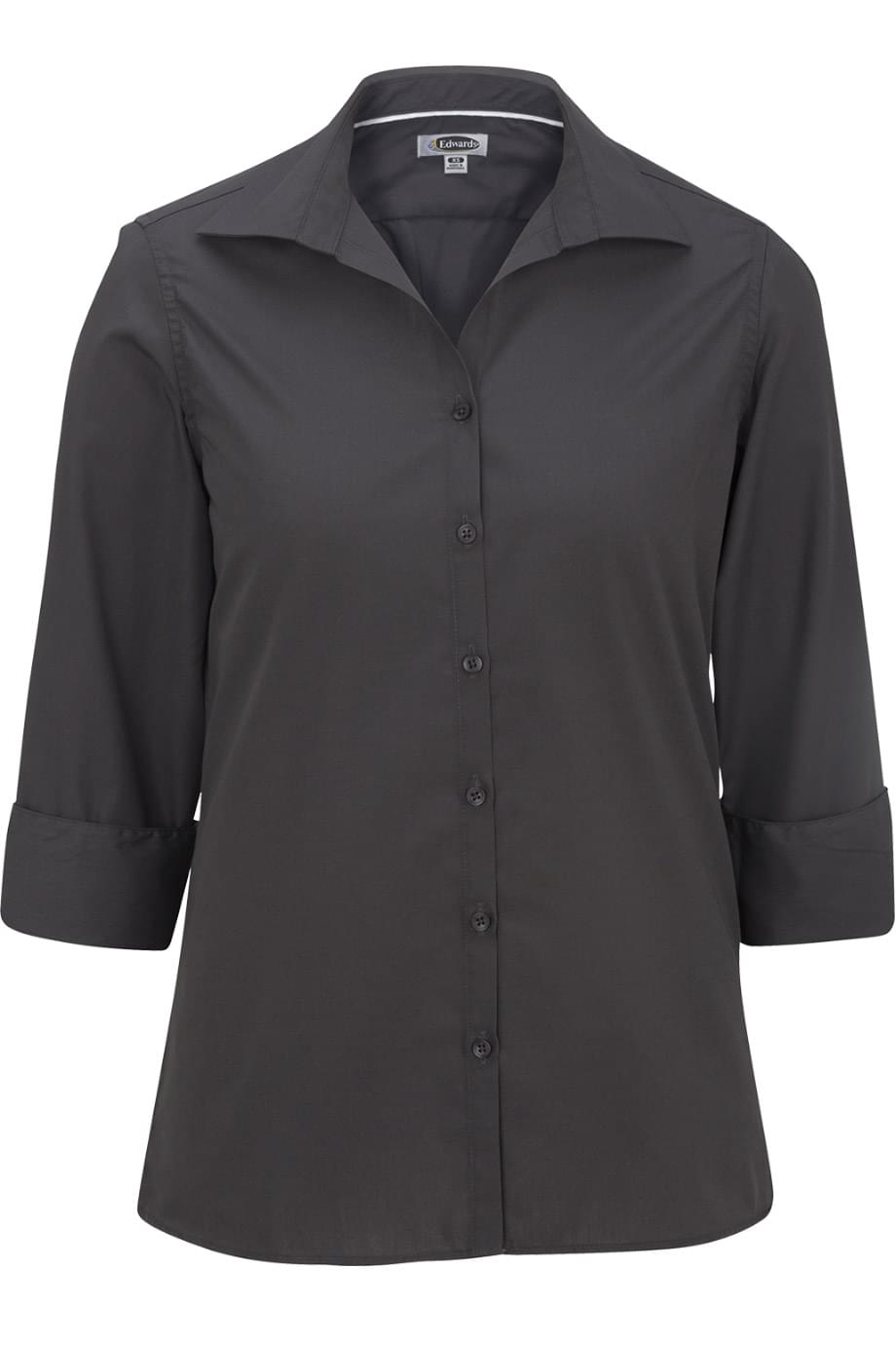 EDWARDS LADIES LIGHTWEIGHT OPEN NECK POPLIN BLOUSE - 3/4 SLEEVE
