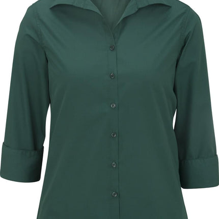 EDWARDS LADIES LIGHTWEIGHT OPEN NECK POPLIN BLOUSE - 3/4 SLEEVE