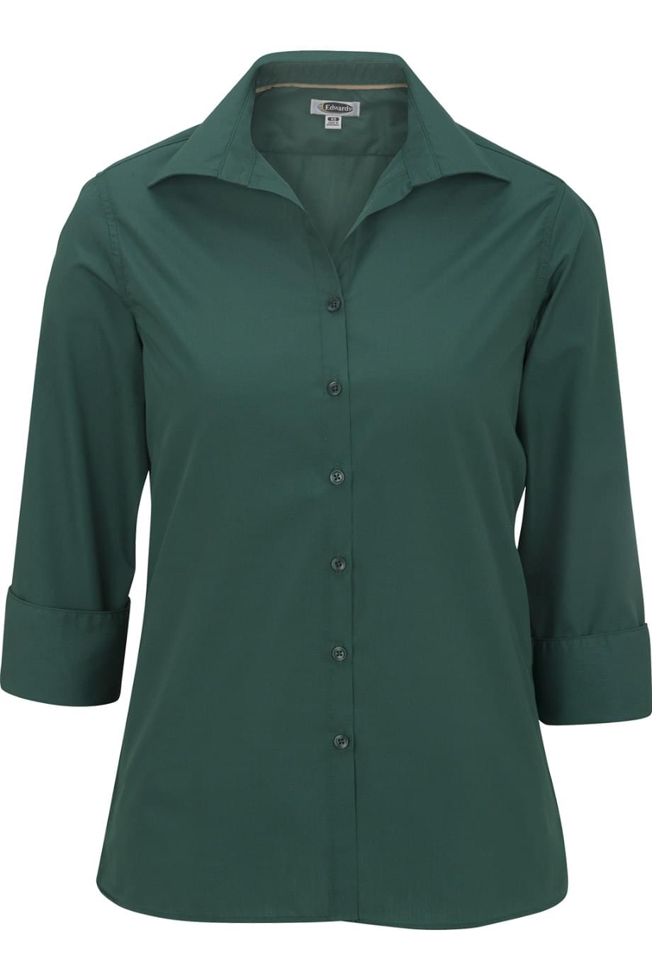 EDWARDS LADIES LIGHTWEIGHT OPEN NECK POPLIN BLOUSE - 3/4 SLEEVE