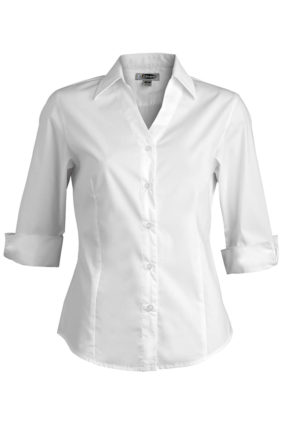 EDWARDS LADIES TAILORED V-NECK STRETCH BLOUSE-3/4 SLEEVE