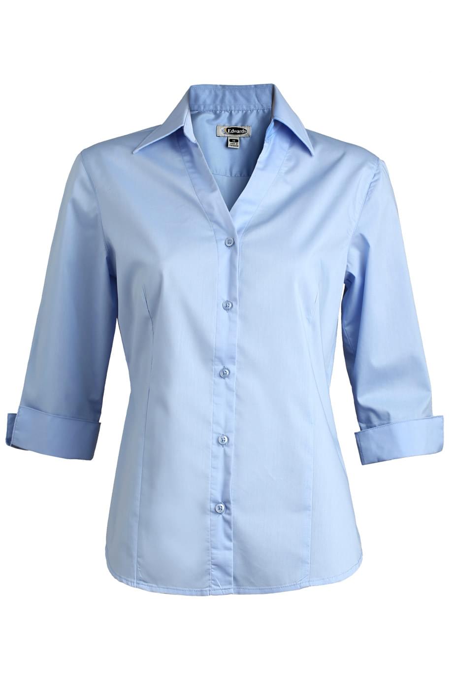 EDWARDS LADIES TAILORED V-NECK STRETCH BLOUSE-3/4 SLEEVE