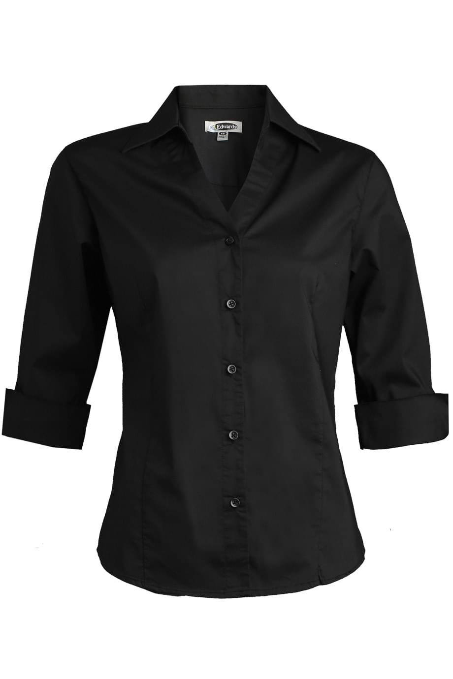 EDWARDS LADIES TAILORED V-NECK STRETCH BLOUSE-3/4 SLEEVE