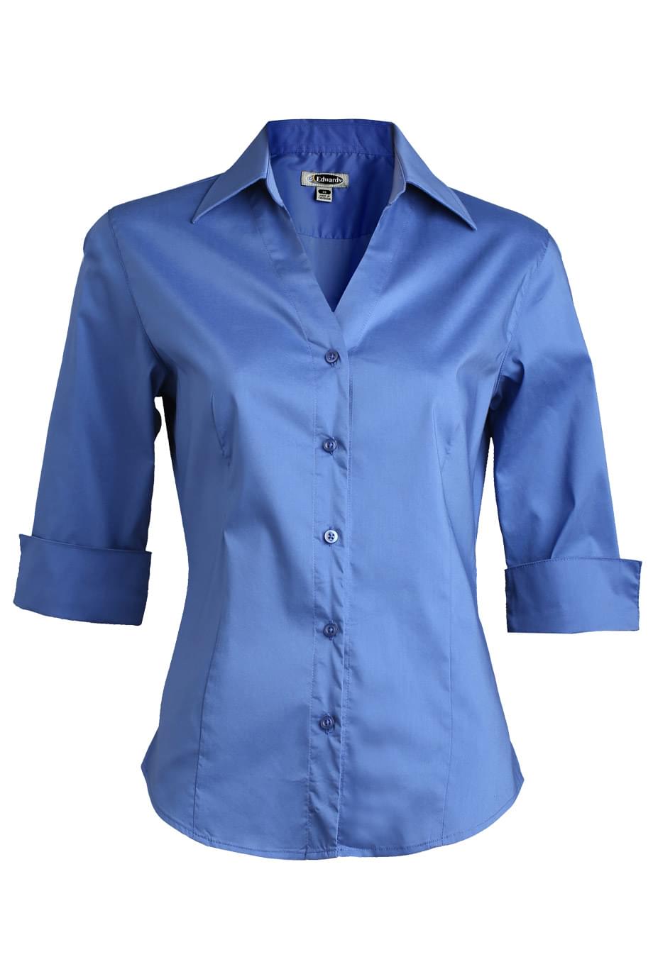 EDWARDS LADIES TAILORED V-NECK STRETCH BLOUSE-3/4 SLEEVE