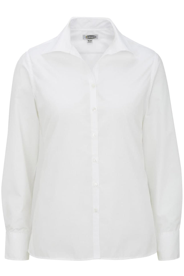 EDWARDS LADIES LIGHTWEIGHT OPEN NECK POPLIN BLOUSE-LONG SLEEVE