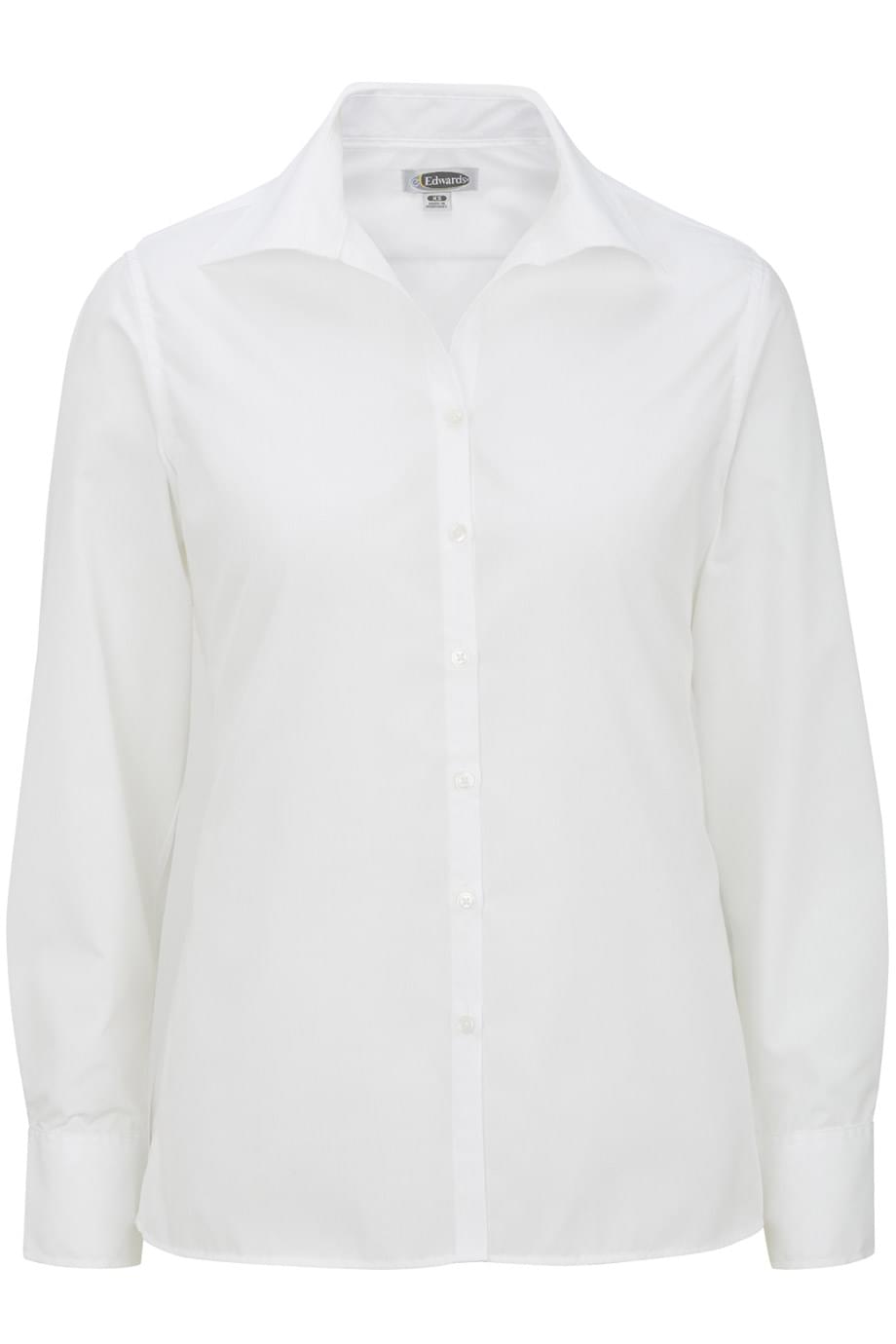 EDWARDS LADIES LIGHTWEIGHT OPEN NECK POPLIN BLOUSE-LONG SLEEVE