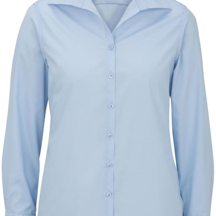 EDWARDS LADIES LIGHTWEIGHT OPEN NECK POPLIN BLOUSE-LONG SLEEVE