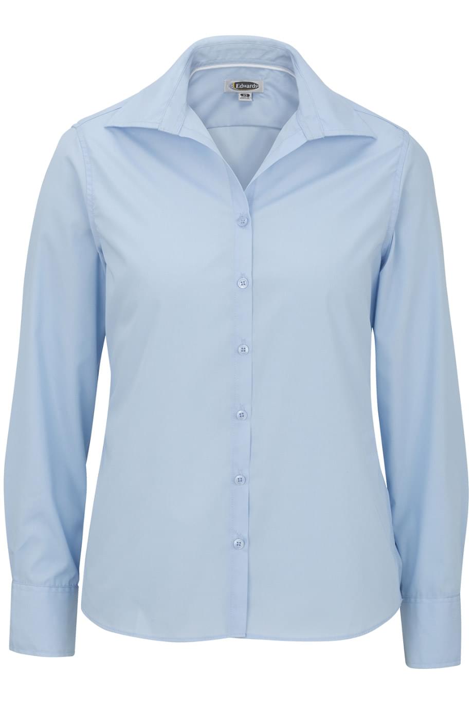 EDWARDS LADIES LIGHTWEIGHT OPEN NECK POPLIN BLOUSE-LONG SLEEVE