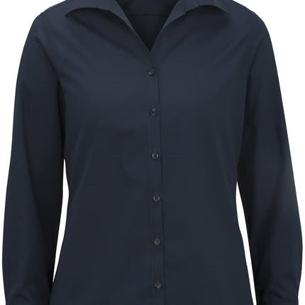 EDWARDS LADIES LIGHTWEIGHT OPEN NECK POPLIN BLOUSE-LONG SLEEVE