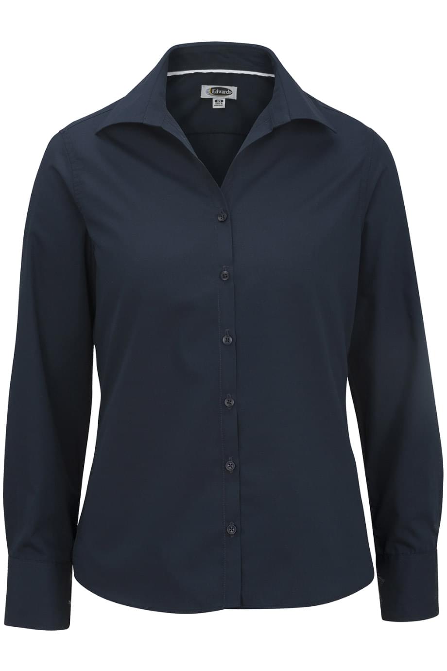 EDWARDS LADIES LIGHTWEIGHT OPEN NECK POPLIN BLOUSE-LONG SLEEVE