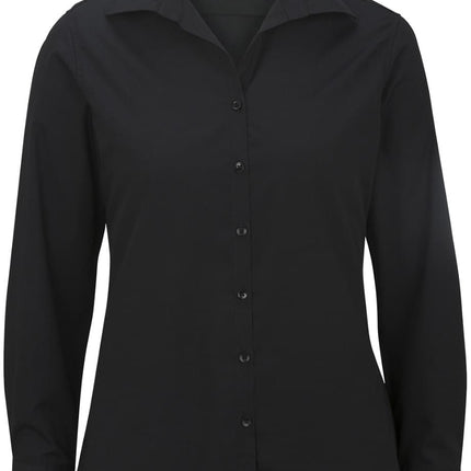 EDWARDS LADIES LIGHTWEIGHT OPEN NECK POPLIN BLOUSE-LONG SLEEVE