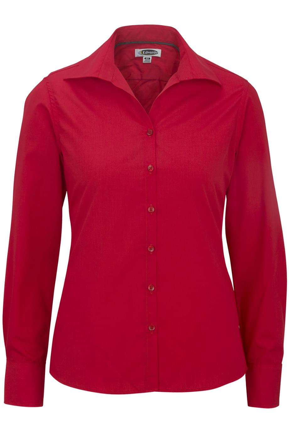 EDWARDS LADIES LIGHTWEIGHT OPEN NECK POPLIN BLOUSE-LONG SLEEVE