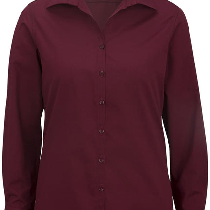 EDWARDS LADIES LIGHTWEIGHT OPEN NECK POPLIN BLOUSE-LONG SLEEVE