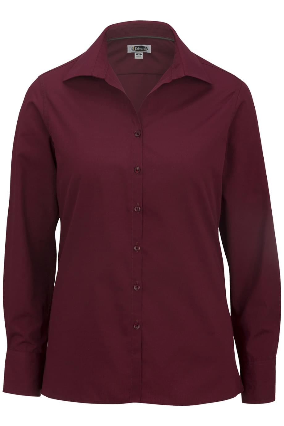 EDWARDS LADIES LIGHTWEIGHT OPEN NECK POPLIN BLOUSE-LONG SLEEVE