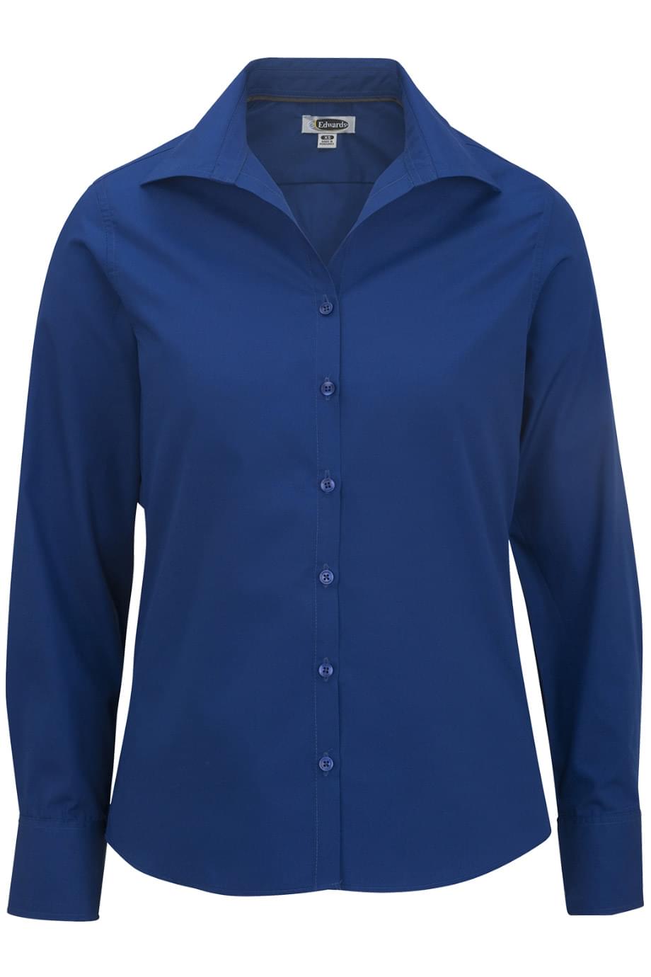 EDWARDS LADIES LIGHTWEIGHT OPEN NECK POPLIN BLOUSE-LONG SLEEVE
