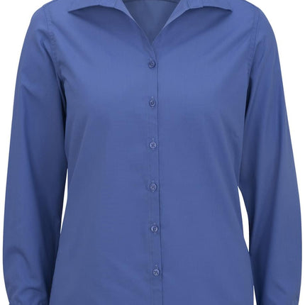 EDWARDS LADIES LIGHTWEIGHT OPEN NECK POPLIN BLOUSE-LONG SLEEVE