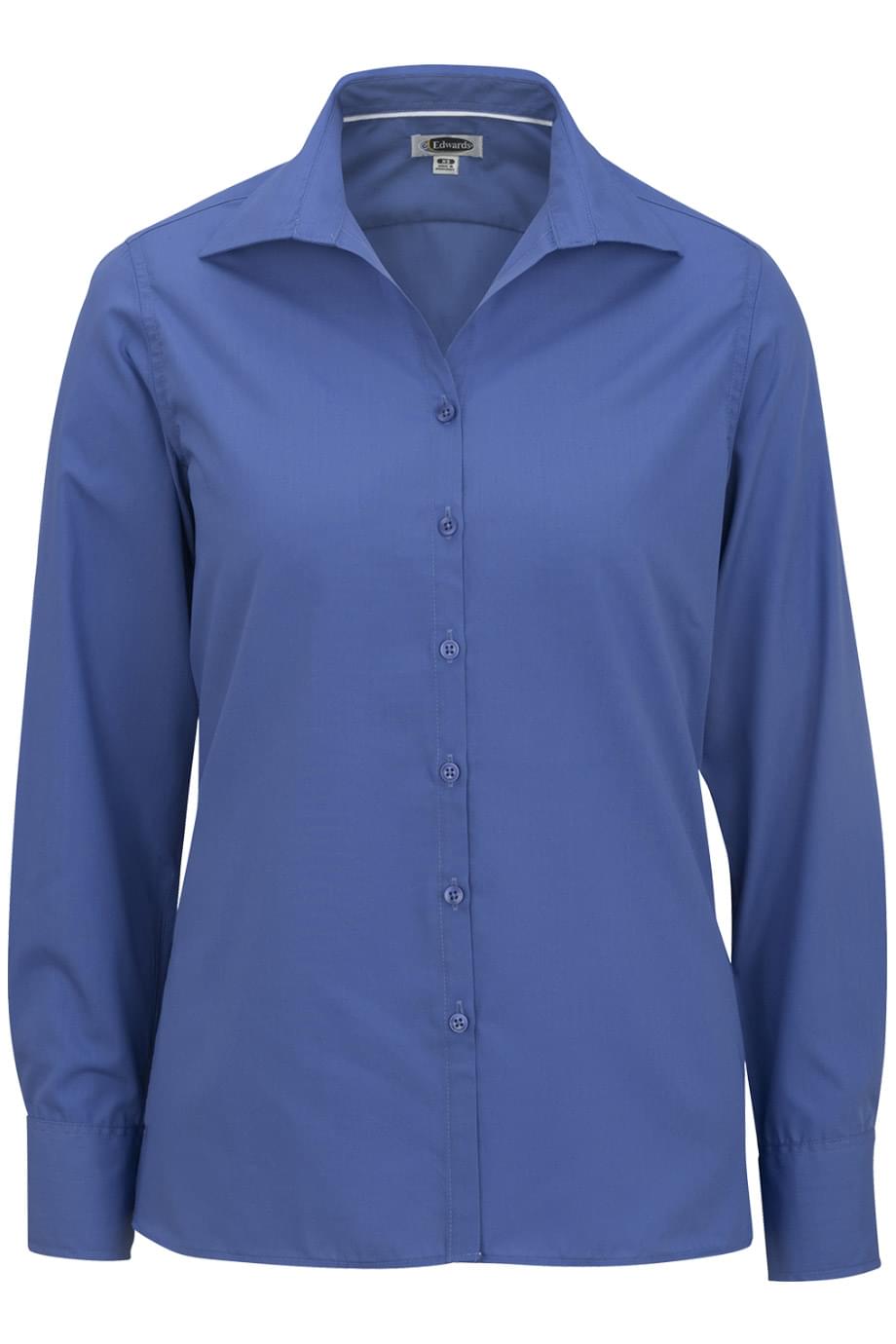 EDWARDS LADIES LIGHTWEIGHT OPEN NECK POPLIN BLOUSE-LONG SLEEVE