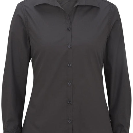 EDWARDS LADIES LIGHTWEIGHT OPEN NECK POPLIN BLOUSE-LONG SLEEVE