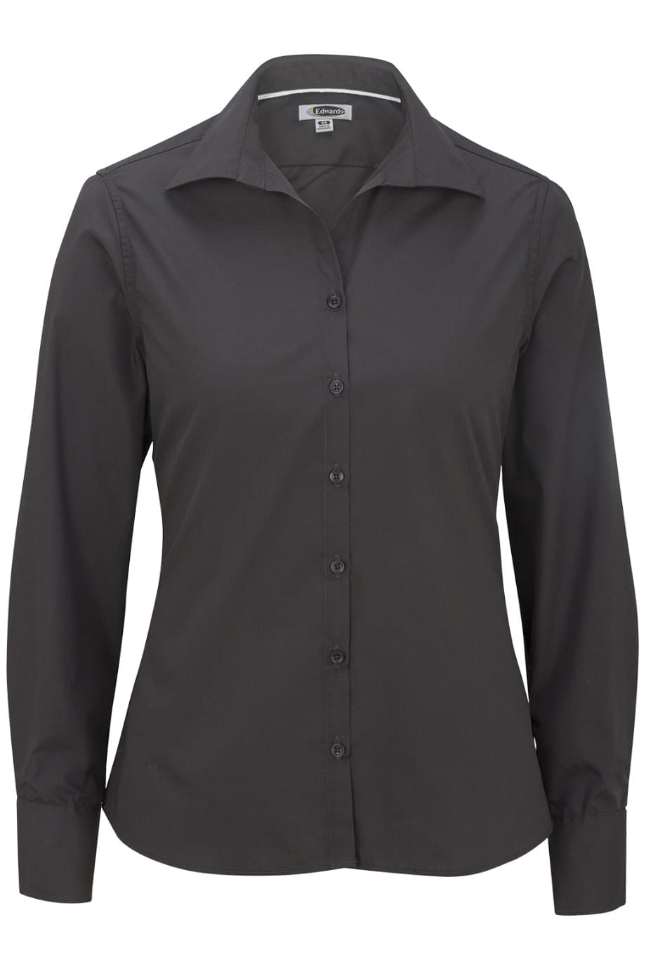 EDWARDS LADIES LIGHTWEIGHT OPEN NECK POPLIN BLOUSE-LONG SLEEVE
