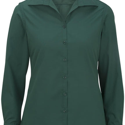 EDWARDS LADIES LIGHTWEIGHT OPEN NECK POPLIN BLOUSE-LONG SLEEVE