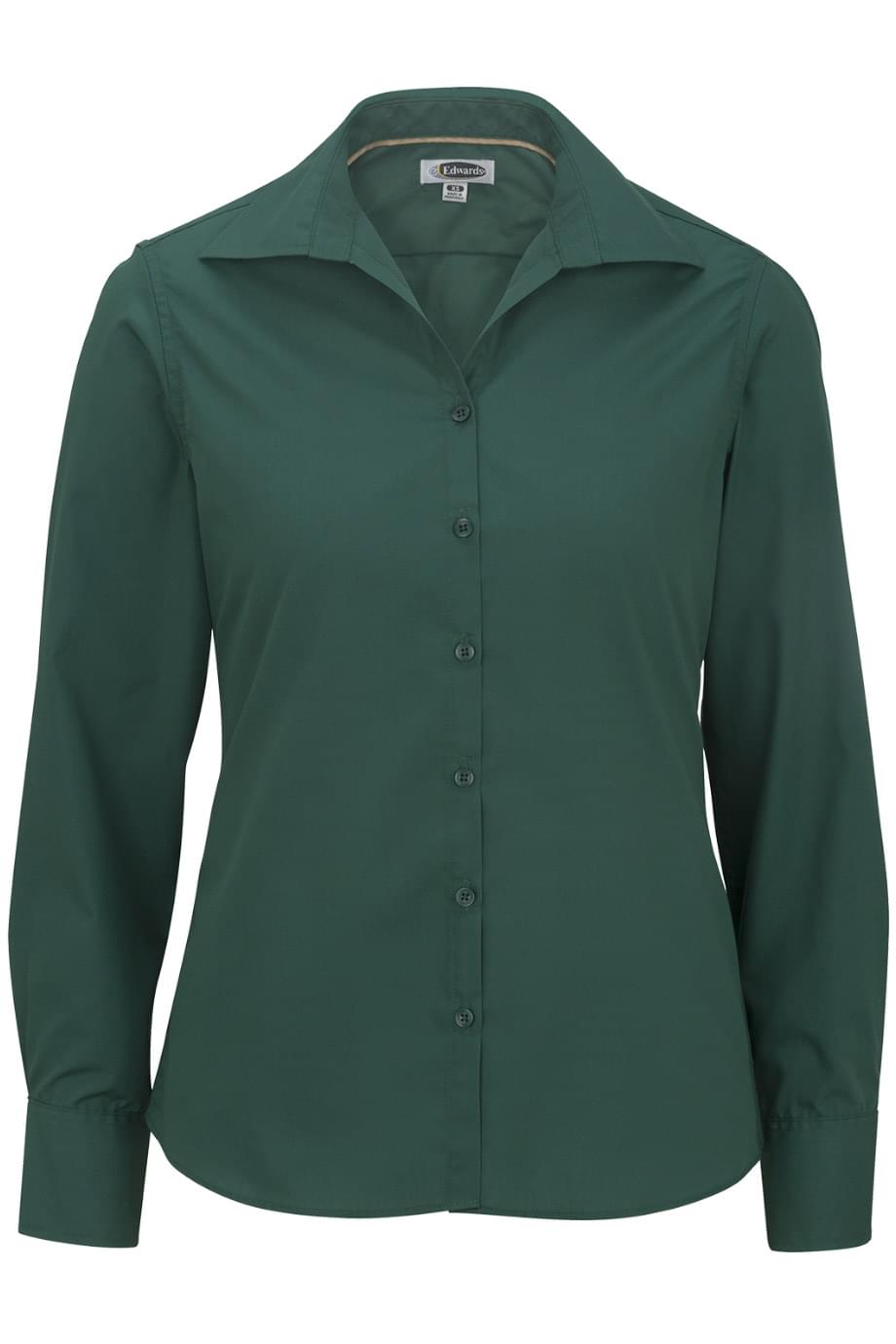 EDWARDS LADIES LIGHTWEIGHT OPEN NECK POPLIN BLOUSE-LONG SLEEVE