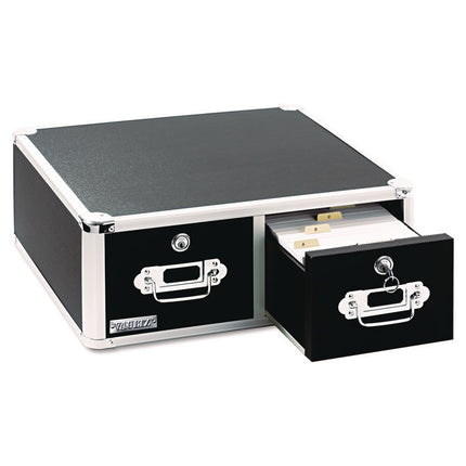 Vaultz Locking Two-Drawer Index Card Box, Holds 3,000 4 X 6 Cards, 17.5 X 14 X 6.5, Black