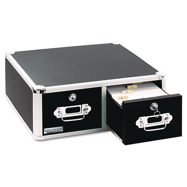 Vaultz Locking Two-Drawer Index Card Box, Holds 3,000 4 X 6 Cards, 17.5 X 14 X 6.5, Black