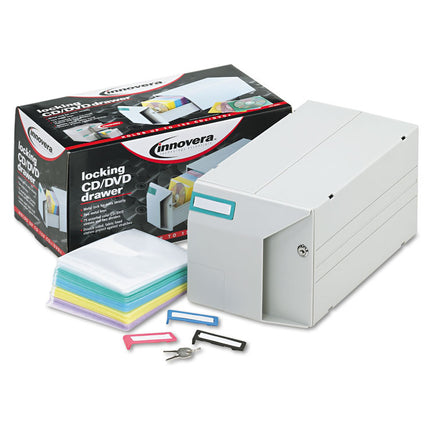 Cd/dvd Storage Drawer, Holds 150 Discs, Light Gray